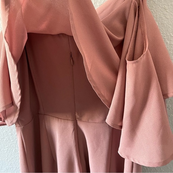 Ruffled Off Shoulder Romper Dusty Pink Sleeveless Casual Jumpsuit Size Large - Picture 9 of 11